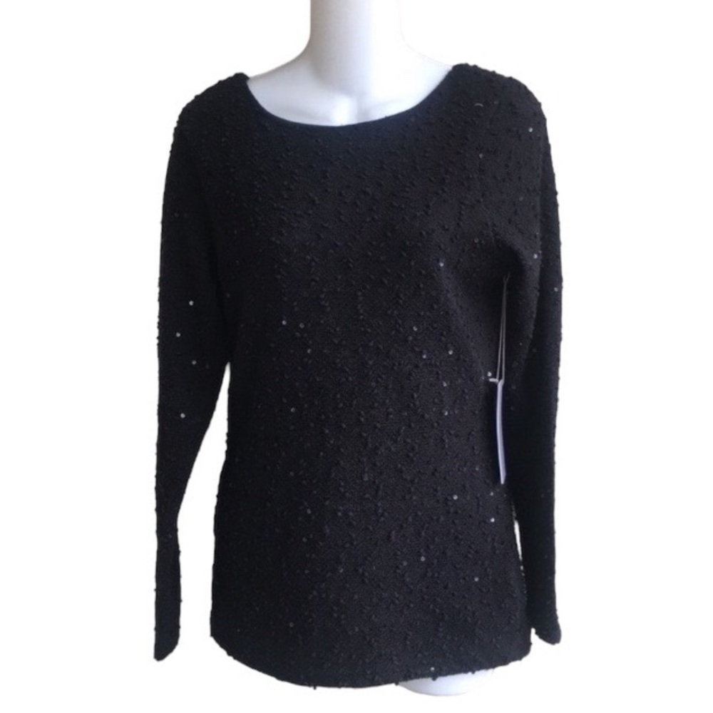 Boucle Sparkle Sweater Top Deep V-neck in Back Size Small Jennifer Lopez NWT
